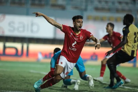 صلاح محسن بعد تسجيل هدف الأهلي في مرمى المقاولون