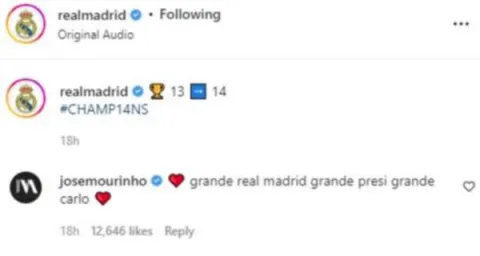 جوزيه مورينيو يُهنئ ريال مدريد
