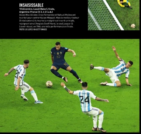 مبابي في صراع مع الكرة مع 3 لاعبين أرجنتينيين