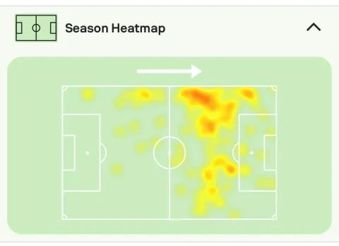 الخريطة الحرارية لسالم الدوسري لاعب المنتخب السعودي (winwin)