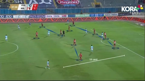 دفاع الأهلي أمام بيراميدز (لقطة تلفزيونية من كورة&nbsp;بلس)