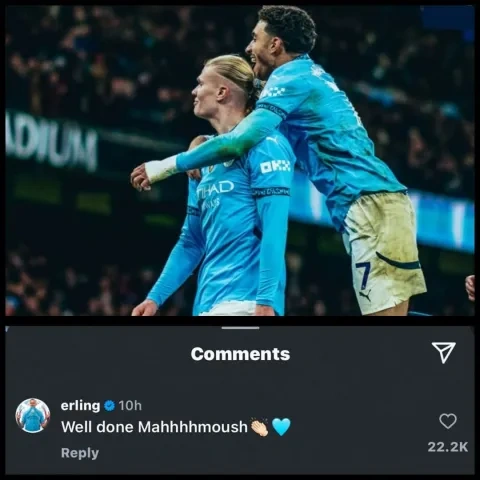 إيرلينغ هالاند يُخطئ في اسم المصري عمر مروش (صورة ضوئية من الحساب الرسمي لعمر مرموش)