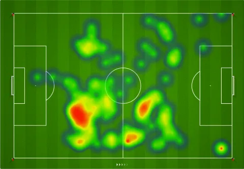 الخريطة الحرارية لأردا غولر في مباراة خيتافي حيث كان أكثر لاعبي الريال لمسًا للكرة
